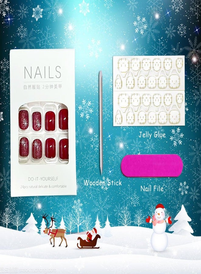 Vopintpy Red Christmas Press on Nails Short Square Winter Fake Nails Xmas Snowflake Acrylic False Nail Glossy Artificial Glue on Nail for Women DIY Manicure Decor - Image 5